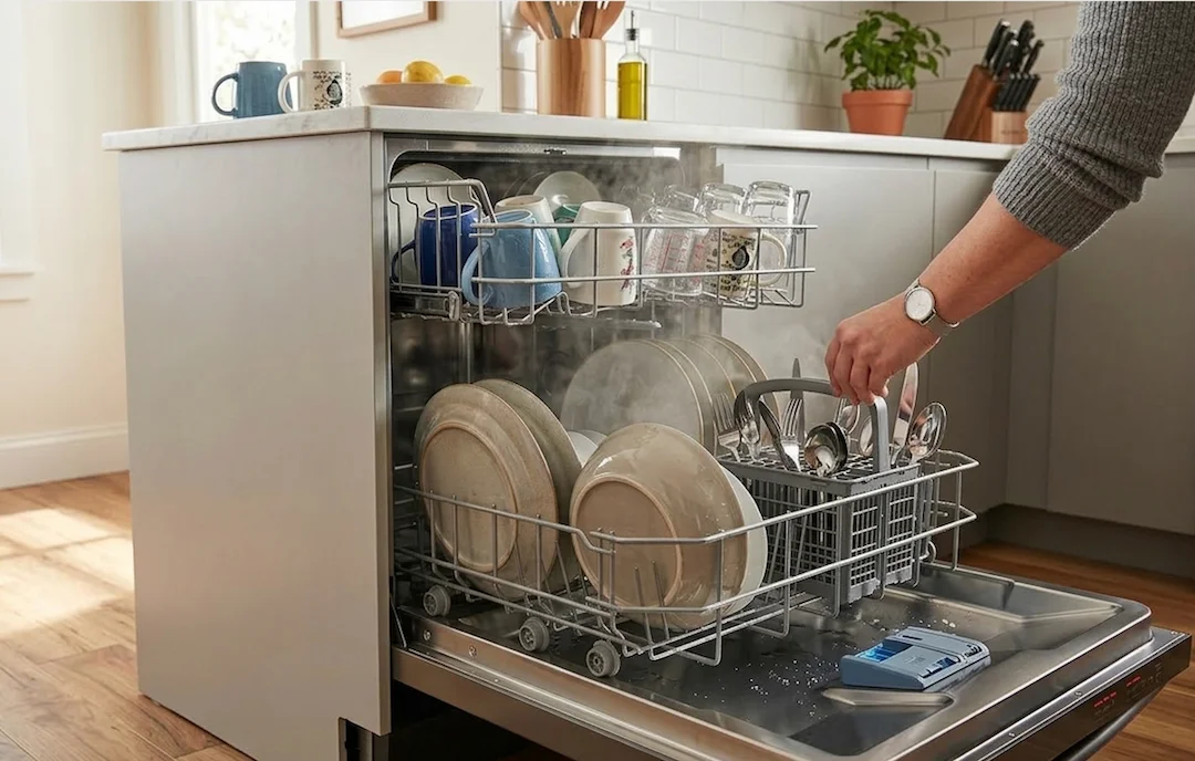 Built-in modern dishwasher in a contemporary kitchen